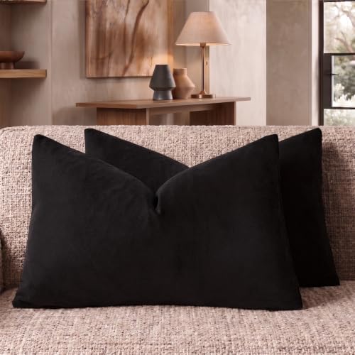 GIGIZAZA Black Velvet Pillow Covers 12x20 Decorative Pillows Pack of 2 by GIGIZAZAFocusingonhomedecoration