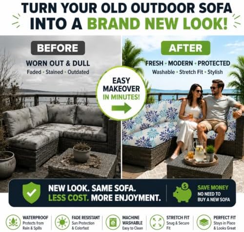 8 Pcs Outdoor Cushion Covers, Patio Sofa Cushion Covers Replacement - Image 3