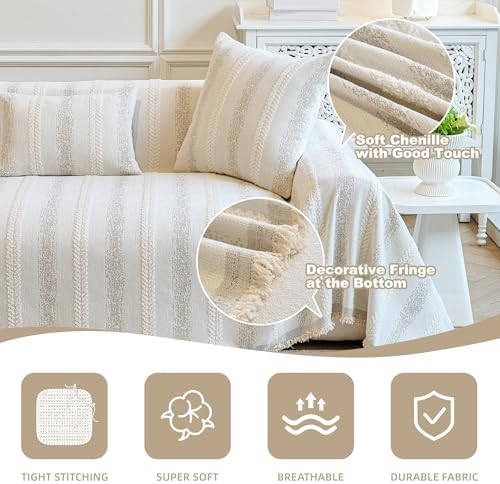 Couch Cover for Dogs Washable Sofa Cover, Sectional Couch Covers, Sofa Covers for 2 Cushion Couch, Non Slip Stripe Sofa Slipcovers Furniture Protector (Beige, 71x150) - Image 4