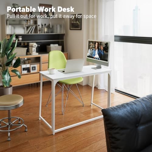 WOHOMO Folding Desk, 39.4" Foldable Computer Table for Small Spaces, White - Image 7
