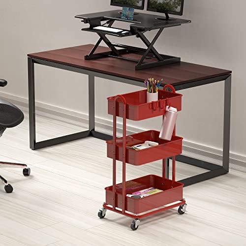 Simple Houseware 3-Tier Heavy Duty Metal Utility Rolling Cart, Red - Image 2