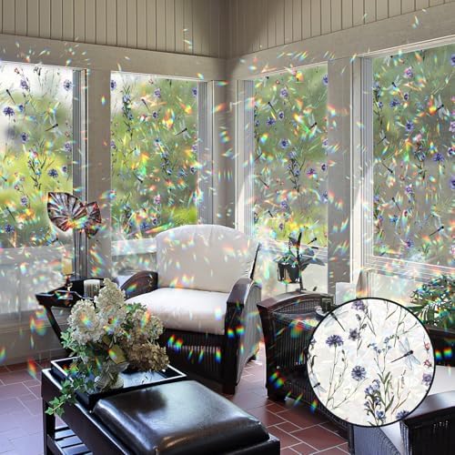 Floral Static Window Privacy Film Watercolor Laser Suncatcher Cling 3D Living Room Sun Blocking Decal DIY Glass Decor Non-Adhesive Cover - Image 5