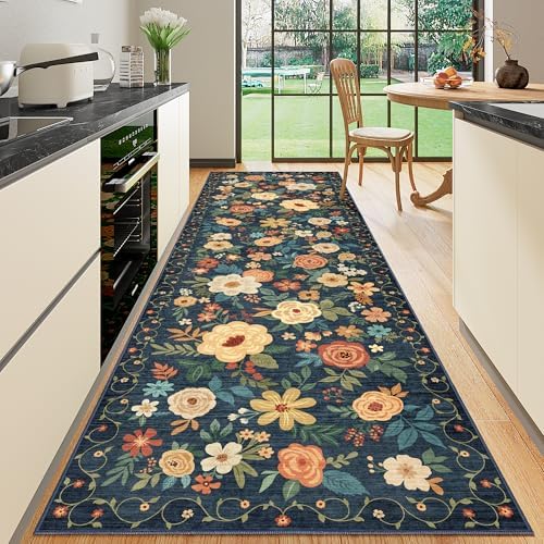 DUKINO 3x10 Runner Rug, Washable Kitchen Runner Rug Non Slip, Navy Blue by DUKINO