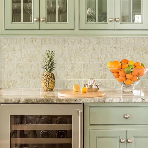 Vamos Tile 100-Piece Peel and Stick Backsplash Seamless Tile,3''x6'' Textured Beige Travertine with White Grout PVC Subway Tile,Stick on Backsplash for Kitchen/Bathroom/Laundry Room - Image 4