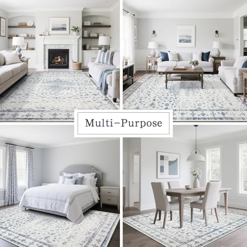 8x10 Washable Area Rugs for Living Room,Bedroom,Dining Room- Blue White - Image 5