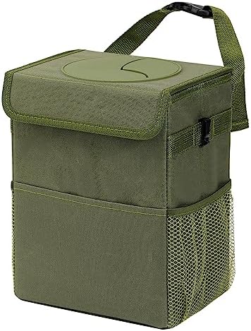 AOKJOY Car Garbage can with lid Leak Proof Vehicle Trash Can 3 Storage Pockets Hanging Waterproof car Trash Bag for SUV Green by saygoodbyetoclutter