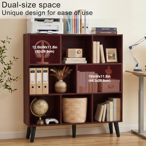 YAHARBO 8 Cube Walnut Bookshelf,5 Tier Book Shelf with Legs,Modern Minimalist Bookcase,Open Book Shelves Storage Organizer,Frees Standing Wooden Display Bookcases for Small Space,Bedroom,Living Room - Image 4