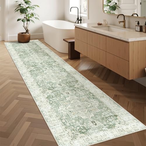 Madane Washable Runner Rugs 2x10 Long for Hallway Kitchen, Green/Ivory - Image 4