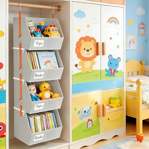 4 Pcs Modular Closet Organizer - Detachable & Foldable Hanging Storage Cubes, 88L Total Capacity, Heavy Duty Fabric Shelves for Wardrobe, Closet Organization, RV, Dorm, Grey - Image 2