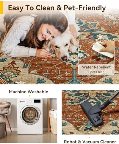 RELEANY Washable Area Rug, Round 10ft, Red/Orange/Blue/Brown - Image 5