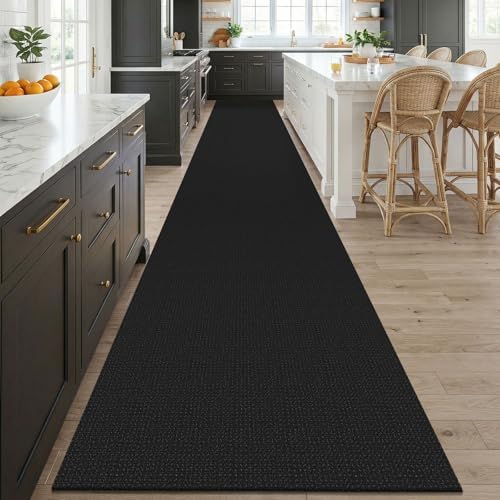 KOZYFLY Black 3x20 Runners Rugs for Hallway, Extra Long Washable Runner Rug, Woven Non Slip Kitchen Runner, Cotton Entryway Rug, Floor Carpet for Entry, Aisle, Hall, Black/Dark Grey - Image 2