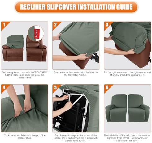 VANSOFY Recliner Cover, 2-Pieces Stretch Reclining Couch Cover with Pockets Loveseat Sofa Slipcovers Soft Washable Furniture Protector for Dogs Cats(Bean Green) - Image 4