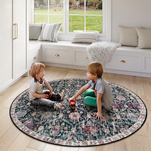 Lahome Moroccan Washable Round Rugs, Non-Slip Soft Round Rug 4ft Ultra-Thin - Image 5