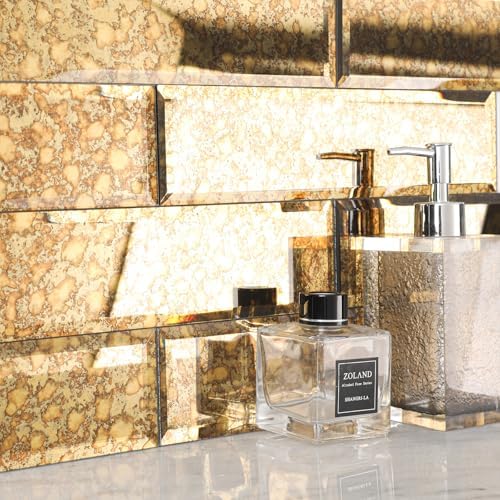 Lovdeco Peel and Stick Beveled Gold Antique Mirror Tile Subway Mirror Glass Backsplash 3x12 Inch for Kitchen Bathroom Wall (20 Pcs, 5 SQ.FT.) - Image 6