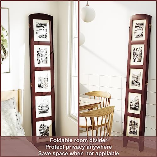 SZQINJI 3 Panel Photo Room Divider Screen, Walnut - Image 7