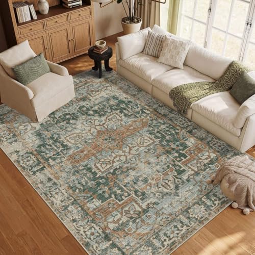 Rugxara Area Rugs 5x7 Washable Rug for Living Room Bedroom, Green/Brown - Image 5