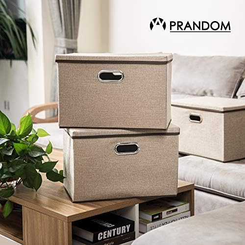 PRANDOM Large Collapsible Storage Bins with Lids [3-Pack] Jute Fabric Foldable Storage Boxes Organizer Containers Baskets Cube with Cover for Home Bedroom Closet Office Nursery (17.7x11.8x11.8) - Image 2