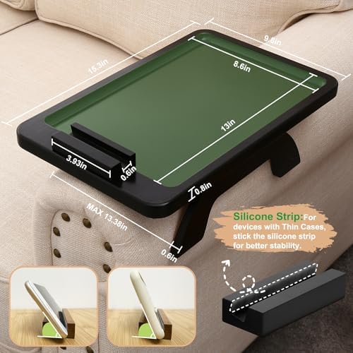 SINWANT Couch Arm Table, Bamboo Sofa Clip On Side Table Tray,Foldable Sofa Arm Tray with 360° Phone Holder for Eating Drinking Snacks Remote on Couch Armrest - Image 4