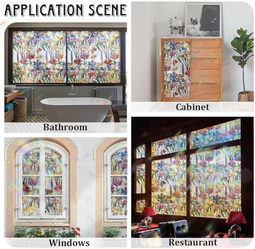GORGECRAFT 39.4x17 Inch Wildflower Rainbow Window Privacy Film - UV Protection, Static Cling, Non-Adhesive, Reusable - Image 4