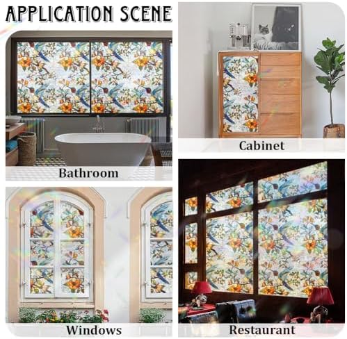 GORGECRAFT 39.4x17 Inch Humming Bird Window Privacy Film Rainbow 3D Static Flowers Glass Cling Non-Adhesive Reusable Stained Prism Window Decals Covering Sun Blocking Glass Sticker for Room Door - Image 4
