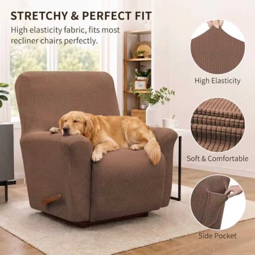 KEKUOU Recliner Chair Covers, 1-Piece Lazy Boy Recliner Covers, Camel - Image 2