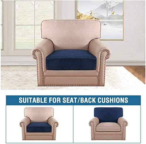 H.VERSAILTEX Velvet Stretch Couch Cushion Cover Plush Cushion Slipcover for Chair Cushion Furniture Protector Seat Cushion Sofa Cover (1 Piece Armchair Cushion Covers, Navy) - Image 3