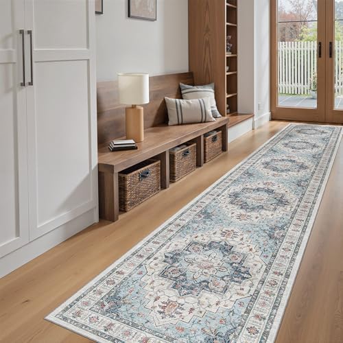 Madane Washable Runner Rugs 2x10 Long for Hallway Kitchen, Blue - Image 3