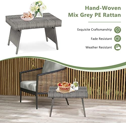 HAPPYGRILL Outdoor Wicker Table Folding Rattan Standing Coffee Side Table for Patio Lawn Bistro Poolside Garden - Image 7