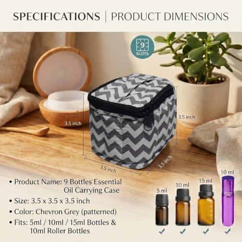 9 Bottles Essential Oil Carrying Case with Thick Foam Protection, Portable and Shockproof Organizer for 5ml to 10ml,15ml Bottles, Nail Polish, Roller Balls and Travel (Chevron Grey) - Image 2