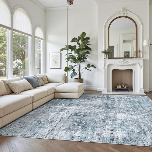 Soalmost Abstract Rug 8x10 Large Living Room Area Rugs Washable Blue/Grey - Image 2