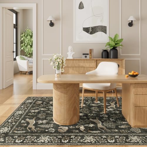 DUKINO 3x5 Rug Washable Animal Area Rug for Bedroom Non Slip Charcoal Black - Image 5