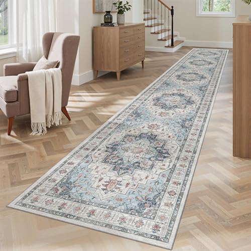 Madane Washable Runner Rugs 2x12 Long for Hallway Kitchen Soft, Blue by Madane