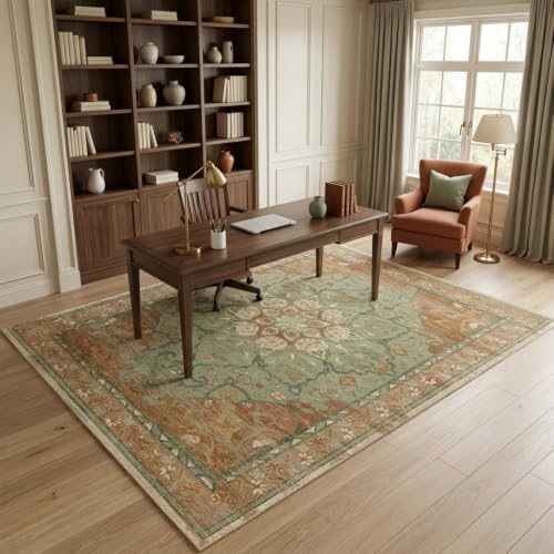 RUGIXE 8'x10' Sage Green/Rust Vintage Boho Washable Living Room Area Rug - Image 4
