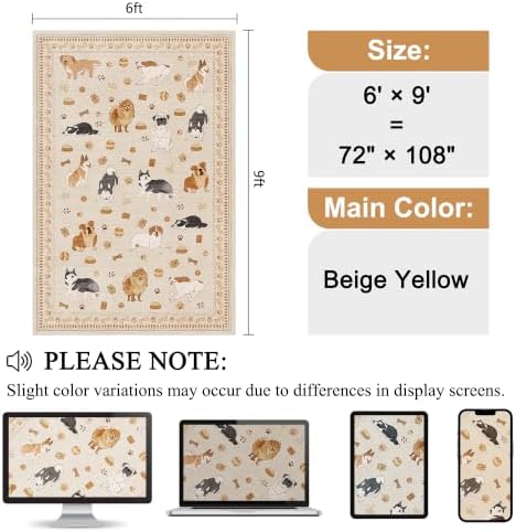 DUKINO 6x9 Washable Dog Area Rug for Living Room Non Slip, Beige Yellow - Image 2