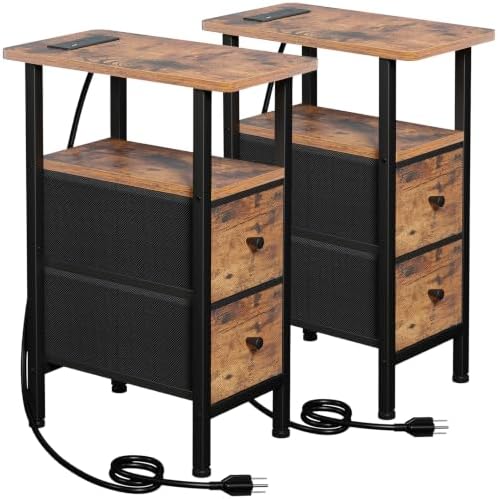 LOAKEKEL Narrow End Table with Charging Station, Side Tables Living Room by LOAKEKEL