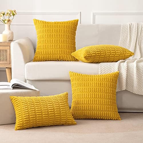 MIULEE Euro Corduroy Decorative Throw Pillow Covers 24x24 Mustard Yellow - Image 5