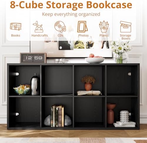 IRONCK 8-Cube Storage Organizer, Reversible Vertical Bookshelf, Black - Image 4