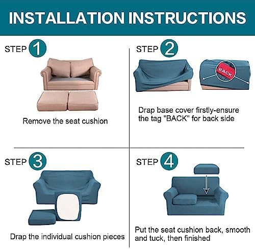Turquoize 3 Piece Sofa Covers For 2 Cushion Couch Sofa Slipcover Soft Couch Cover For Dogs-Washable Sofa Furniture Covers With 2 Individual Cushion Covers, Thick Jacquard Fabric (Loveseat, Dusty Blue) - Image 6
