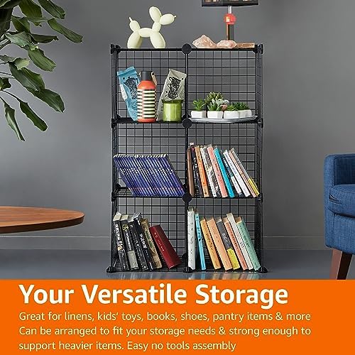 Amazon Basics 6-Cube Wire Grid Stackable Storage Organizer, Metal Shelving Unit, No-Tool Assembly, 26"W x 38"H x 12.6"D, Black - Image 6