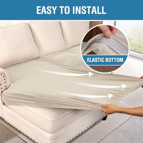 H.VERSAILTEX Velvet Stretch Sectional Couch Covers 3 Pieces Sofa Seat Cushion Covers L Shape Separate Cushion Couch Cover for Both Left/Right Sectional Couch (Large Sofa 2 Seater + 1 Chaise, Ivory) - Image 4