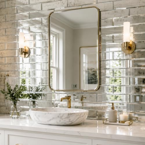 Peel and Stick Mirror Tiles, 3x12 Inch Beveled Mirror Tile Light Antique for Kitchen Bathroom Wall 20 Pcs - Image 2