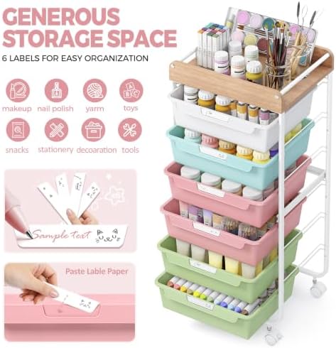 SYKIARIOL Rolling Cart with 6 Drawers,Craft Organizer and Storage,Colorful - Image 4