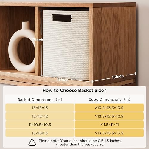 UBBCARE Set of 2 Kallax Storage Cubes-13 ×15 ×13 Inch, Cotton Rope Basket for Shelves, Toys, Book, Cube Storage Bin with Handles, Woven Storage Basket for Organizing, White - Image 2