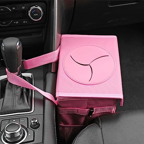 AOKJOY Car Garbage can with lid Leak Proof Vehicle Trash Can 3 Storage Pockets Hanging Waterproof car Trash Bag for SUV Pink - Image 5