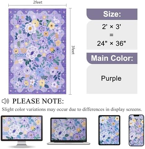 DUKINO 2x3 Entryway Rug, Floral Door Mat Soft Washable Rug Non Slip, Purple - Image 2