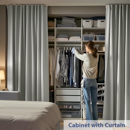 Room Divider Ceiling Mounted Curtains Track Sets Extra Wide Blackout Curtain Flexible Tracks for Bedroom Privacy Partition Separator, 1 Panel Light Grey Drape and White Rail, W15 x H9ft - Image 3