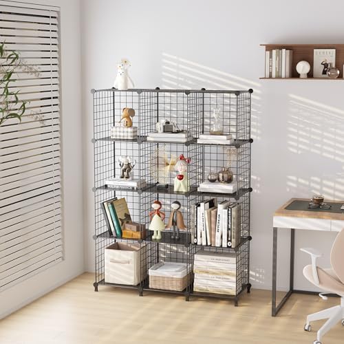 12-Cube Storage Organizer Metal Wire Shelf for Closet Office Black - Image 4