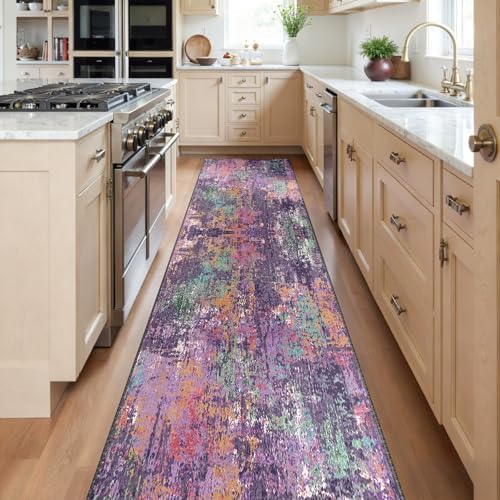 RELEANY Washable Runner 2'x8' Abstract Area Rug for Hallway Purple Multi - Image 2