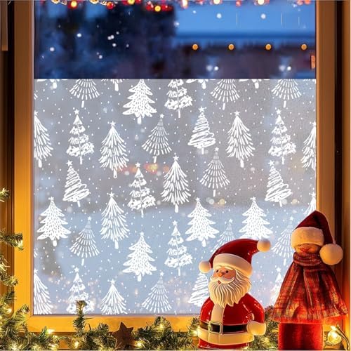 Christmas Window Privacy Film Pure White Xmas Tree Designs Static Clings Decorative Stained Glass Window Stickers Decals Holiday Christmas Static Decals for Winter Party Home Glass Windows 16.9*39.3in - Image 5
