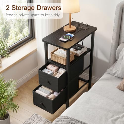 LOAKEKEL Narrow End Table with Charging Station, Small Nightstand - Image 6